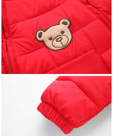 JiAmy Baby Snowsuit Hooded Romper | Cartoon Bear Winter Outfit | Red | 6-12 Months - Buy Online on SooperMarket.com