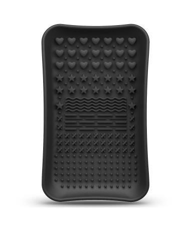 Makeup Brush Cleaner Mat, Make up Brush Cleaner Mat Pad, Silicone Brush Cleaning Mat, Paint Brush Cleaner Tool with Back Strap, Beauty Makeup Washing Tool Makeup Brushes for All Brushes Black