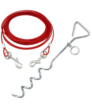 Bunty Dog Tie Out Stake 16" & Dog Tie Out Cable 10ft. | Spiral Ground Anchor for Dog Lead Hook & Dog Leash | Heavy Duty Dog Stake & Cable for Outdoor Use - Dog Camping Accessories & Essentials Medium - 10ft Red