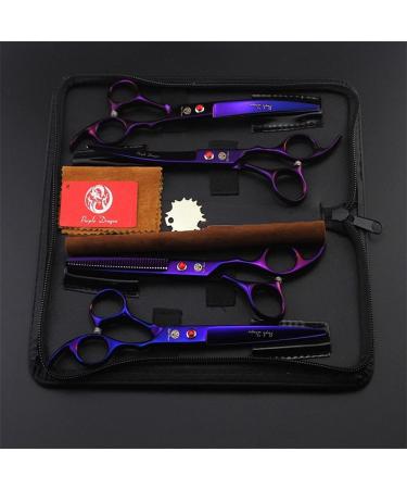 Purple Dragon Professional 7.0 inch 4PCS Pet Grooming Scissors Kit - Premium Japan Steel Straight & Curved Blades with Case - Dog Hair Cutting Shears Set in Electroplating Purple - Buy Online on SooperMarket.com