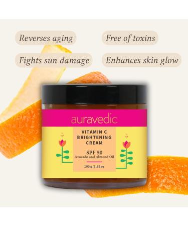 Vitamin C Face Cream with SPF 50 | Revive Dull Skin & Reduce Sun Damage | Organic Argan & Avocado Oil Moisturizer | Hydrating Sunscreen | 3.53 Oz (100g - Buy Online on SooperMarket.com
