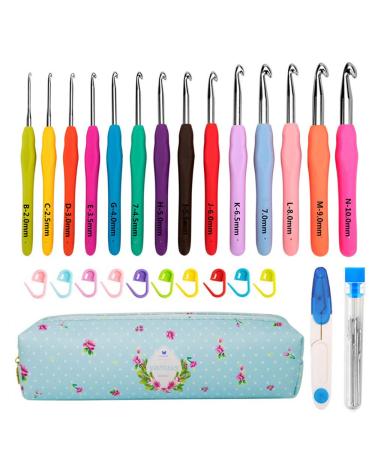 14 Size Crochet Hooks Set,2mm(B)-10mm(N) Ergonomic Crochet Hooks with Case for Arthritic Hands, Extra Long Crochet Needles 14 Size MultiColor