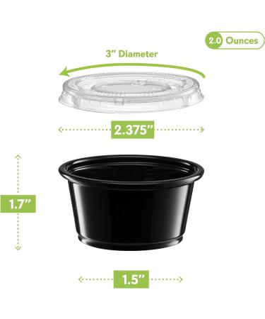 2 oz - 100 Sets Black Disposable Plastic Portion Cups with Lids for Jello Shots, Meal Prep, Sauce, Crafts & More - Buy Online on SooperMarket.com