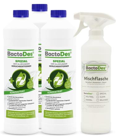 Bactodes - special odor neutralizer 3L concentrate with spray mixed bottle - universal enzyme cleaner with organic microbe effect - effective odor remover for all unpleasant smells 3 l (1 Pack)