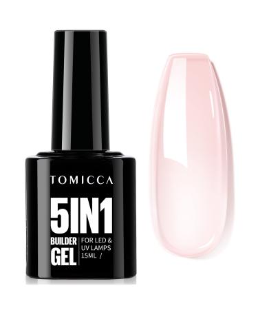TOMICCA 5 in 1 Builder Nail Gel- 15ML Builder Base Strengthening nude Nail Gel for Hard Strong Nails Tips & Extensions UV Nail Gel Polish for Nails Repair Nail Art Supplies Easy to Shape(nude)