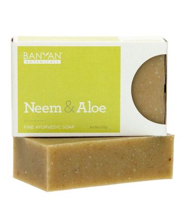 Banyan Botanicals Organic Neem & Aloe Soap with Wheat Grass Powder, Vetiver Essential Oil & Rosemary Extract - 4 oz - Cooling & Soothing Exfoliating Blend - Buy Online on SooperMarket.com