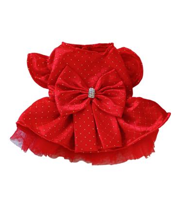 Large Bow Decoration Pet Outfit Cat Dress Pet Dress Fashionable Fancy Wedding Party Dog Dress with Ruffled Sleeves Large Bow Decoration Red M M Red