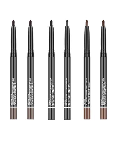 Go Ho Black Light Brown Dark Brown Eyeliner Pencils 6 Pack Gel Eye Liner Makeup Pencil High Pigment Smooth Eyeliner Stick Soft Easy to Color Eye Liner Pen