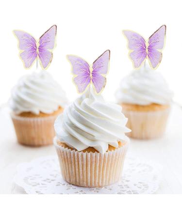 66 Pack Purple Gold Butterfly Cupcake Toppers for Wedding & Birthday Party Decor - Buy Online on SooperMarket.com