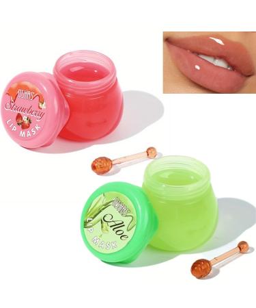 TBeautfave Lip Sleeping Mask Strawberry Lip Mask Overnight Aloe Vera Lip Balm Lip Moisturiser Nourishing for Dry Chapped Peel Cracked Lips Lip Plumper Fades Lip Lines Lip Repair Strawberry+AloeVera