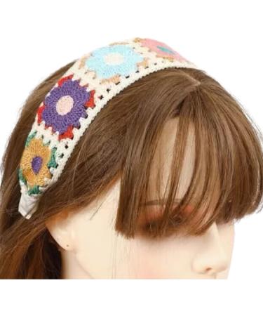 JSGHGDF Floral Knitted Headband for Women Stretch Turban Floral Crocheted Granny-square Ethnic Tie Head Wrap Headband Sun flower headband - Buy Online on SooperMarket.com