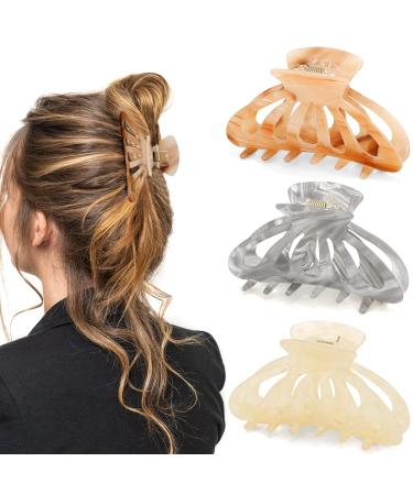 ATODEN Hair Clips Claw Clips for Thick Hair 3 Pcs Hair Claws 3.15'' Acrylic Medium Hair Clips for Thin Fine Hair Non Slip Large Jaw Clips Cute Hair Accessories for Women Girls Gifts for Women