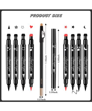 10 Pack Liquid Eyeliner Stamp Set | Waterproof Smudgeproof Long Lasting Pen | 8 Eyeliner Stamps, 2 Eyebrow Pencils | Variety of Designs - Buy Online on SooperMarket.com