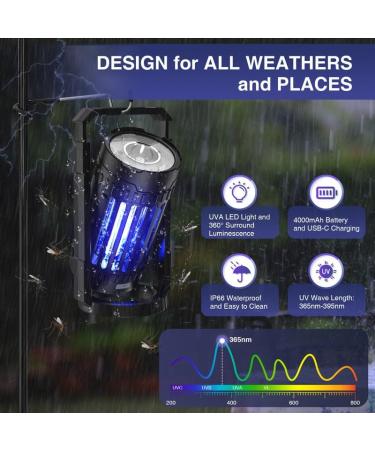 Bug Zapper for Outdoor Indoor 4200V 15W UV Mosquito Killer Lamp Waterproof Electronic Mosquito Zapper Fly Catcher Fly Traps Fly Zapper Insect Killer Mosquito Trap for Kitchen Balcony Patio Camping - Buy Online on SooperMarket.com