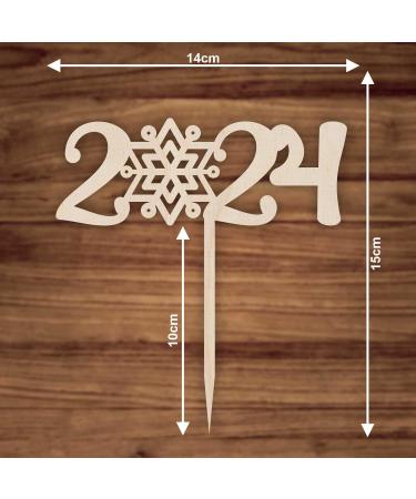 2024 Wooden Cake Topper | New Year's Eve Cake Decoration | Perfect for Celebrations - Buy Online on SooperMarket.com