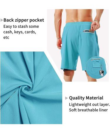 TENJOY Men's 2 in 1 Running Shorts - Quick Dry Athletic Workout Shorts with Phone Pockets (Light Blue, Large) - Buy Online on SooperMarket.com