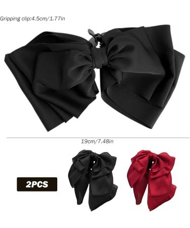 Hair Bows for Women Bows for Hair Ribbon Hair Clips 2PCS Black Red Hair Bow Satin Bow Hair Clips Large Silky Ribbon Bows Hair Accessories for Women Girls Short Type - Buy Online on SooperMarket.com