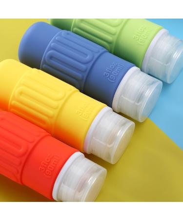 Travel Bottles for Toiletries - BPA Free Leak Proof Silicone TSA Approved 3oz - 4 Pack Travel Accessories for Shampoo & Soap - Buy Online on SooperMarket.com