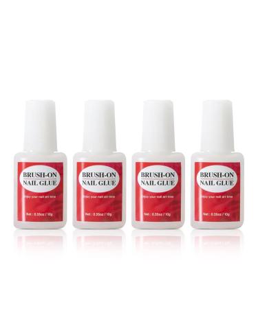 Brush on Nail Glue for Acrylic Nails - Nail Glue for Press on Nails 4Pcs Strong Adhesive Super Bond for Fake Nails Tips Professional Nail Glue for Artifical False Nails Long Lasting 4 PCS