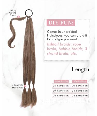 REECHO DIY Braid Ponytail Extension | Long Straight Synthetic Hairpiece - Dark Ash Blonde 34 Inch - Buy Online on SooperMarket.com