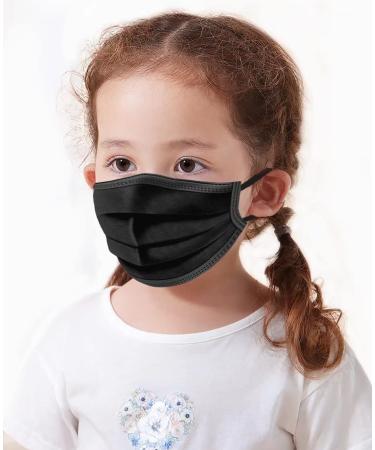 100PCS Kids Masks Black Disposable Face Masks 3 Ply Breatherable Face Masks for 4-12 Ages Kids Boys Girls Kids Black 100