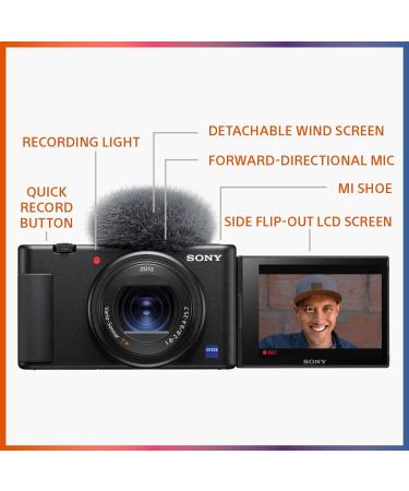 Sony ZV-1 Digital Camera for Content Creators, Vlogging and YouTube with Flip Screen, Built-in Microphone, 4K HDR Video, Touchscreen Display, Live Video Streaming, Webcam Camera only Black - Buy Online on SooperMarket.com