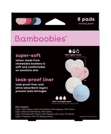 Bamboobies Nursing Pads Multi-Color Pack - 4 Pairs Reusable & Washable, Leak-Proof Breastfeeding Pads - 3 Regular & 1 Overnight Pair - 8 Count - Buy Online on SooperMarket.com