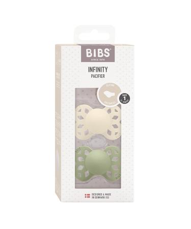 BIBS Infinity Anatomical Pacifier 2-Pack | BPA-Free Silicone Suction Set | Made in Denmark | Size 1 (0-6 Months) | Ivory/Sage - Buy Online on SooperMarket.com