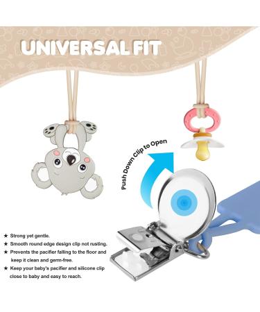 Pacifier Clip for Boys Girls - MORIBOX Silicone Paci Clip with Teething Relief - 2 Pack (P-Beige&Blue) - Buy Online on SooperMarket.com
