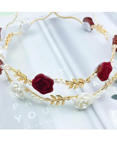 Rose Pearl Headband 3 Women's Headband with Rose Beads Red White Dirndl Hair Accessories Metal Rose Hair Accessories Rose Hair Band Oktoberfest Wedding Hair Accessories for Parties Festivals - Buy Online on SooperMarket.com