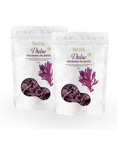 Dulse Bio Atlantic Algae Leaves (Wild Collection Roh Vegan) Atlantic Lappang Rotalgen pieces - Umami vegetable vegan bacon salt space - Organic Raw Wild Atlantic Seaweed |Pureeraw 40g ( 2x 20g) dulse (leaves) 2-pack standard standard