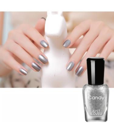 Glitter Nail Polish Silver Nail Polish Quick Dry & Long Lasting Nail Polish Natural Breathable Nail Polish Shinny Silver Nail Varnish Metallic Gel Nail Polish for DIY Nail Art ShinySilver