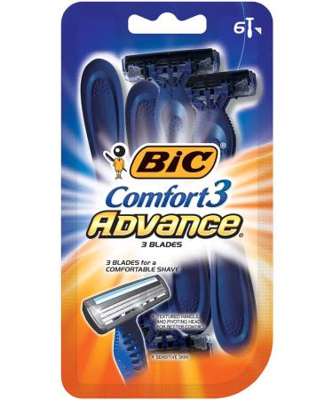BIC Comfort 3 Advanced Men's Disposable Razor, Triple Blade, Pack of 6 Razors, For a Simply Smoother Shave