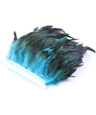 Lyras Turquoise Rooster Feathers Fringe Trim 5-7 inch Width - Pack of 2 Yards for Clothing, Costumes, Crafts - Buy Online on SooperMarket.com