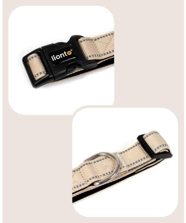 Lonto Soft Padded Dog Collar - Durable Nylon Size S 360 Reflective Click Closure Metal Ring - Beige - Buy Online on SooperMarket.com