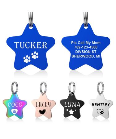 Yehanti dog brand with engraving - dog brand personalized with name telephone number and address stainless steel name tag for collar trailer brand for dogs cats and puppies (pentagram)