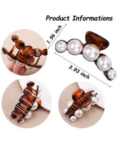 3-Piece Large Pearl Hair Claw Clips Set - White, Black, Brown | Strong Hold Acrylic Design for Women - Fashion Hair Styling Barrette & Wedding Hair Decor - Buy Online on SooperMarket.com
