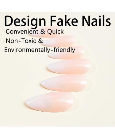 Buy Press on Nails Almond Short - Pink White Ombre Acrylic Fake Nails with Glue | Glossy Reusable Stick on Nails for Women - Buy Online on SooperMarket.com