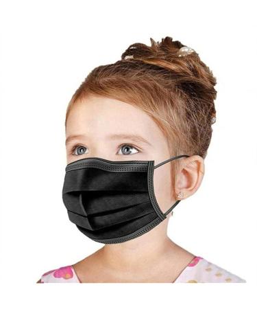 Kids Face Mask Disposable Black 50 Pcs Wanwane Ages 4-12 Childrens Breathable Safety Toddler Face Masks