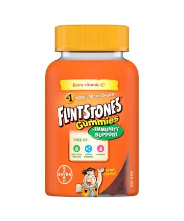 FLINTSTONES Kids Multivitamin Gummies Plus Immunity Support- Multivitamins for Kids Kids Multivitamin Gummy With Zinc and Extra Vitamin C Free of Artificial Sweeteners Free of Aspartame Free of Synthetic FD&C Dyes 60 Gummies