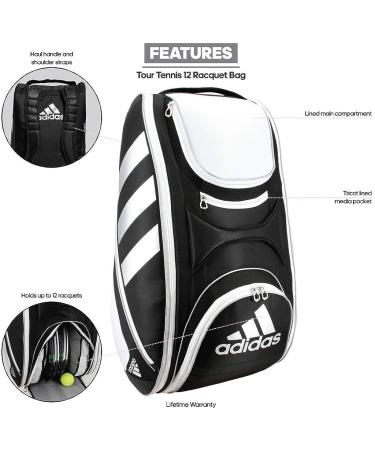 adidas Tour Tennis 12 Racquet Bag - Black/White/Silver Metallic | One Size - Buy Online on SooperMarket.com