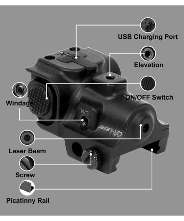 QR-Laser Ultra Compact Tactical Red/Green Pistol Laser Sight | Rechargeable Dot Sight for Pistols | Picatinny Rail | Class IIIA Less Than 5mW - Buy Online on SooperMarket.com