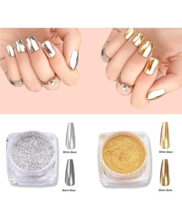 Nail Powder Hisight 2pcs - Mirror Glitter Chrome Pigment Powder for Nail Art - Gold Silver Sequins with Sponge Stick - Buy Online on SooperMarket.com