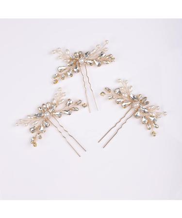 YERTTER 3pcs Gold Crystal Wedding Hair Pins Set - Rhinestone Clip for Bride, Bridesmaid, Flower Girl - Perfect for Updo, Bun, Prom, Party - Buy Online on SooperMarket.com