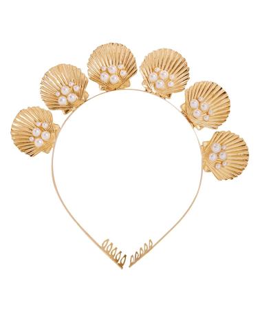 Metal Seashell Headband Faux Pearl Wedding Hairband Elegant Bridal Headwear Gold Mermaid Headpiece Beach Wedding Hair Accessories