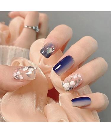 Torribala Ice Blue Gradient Camellia Wearable Nails for Finished Art Finished Nails Fine Workmanship - Buy Online on SooperMarket.com