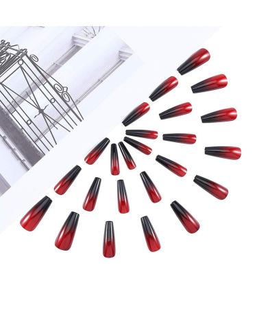 Handcess Coffin Glossy False Nails - Long Black and Red Ballerina Press-On Nails Gradient Acrylic Art Full Cover (24PCs) for Women & Girls - Buy Online on SooperMarket.com