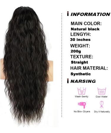 PORSMEER 28 Natural Black Beach Wave Ponytail Extension - Long Synthetic Clip-in Hairpiece for Women - Buy Online on SooperMarket.com