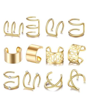 Diarypiece 12 Pcs Retro Advanced Sense Ear Bone Clip Without Pierced Metal Ear Cuff Jewelry Metal alloy