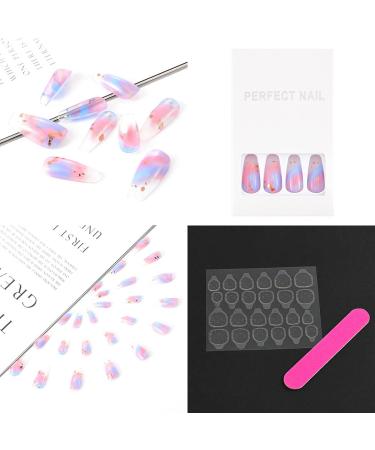 Sethexy Long Purple Ballerina Nails | Bling Coffin Gradient Acrylic Tips | 24 St Glossy Sparkle Fingernails for Women and Girls - Buy Online on SooperMarket.com